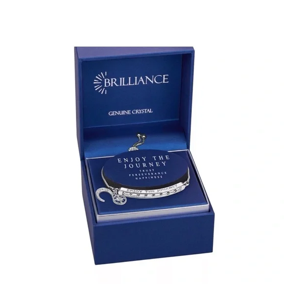 Brilliance Silver Plated Crystal Baguette ENJOY THE JOURNEY Adjustable Bracelet - Picture 2 of 9